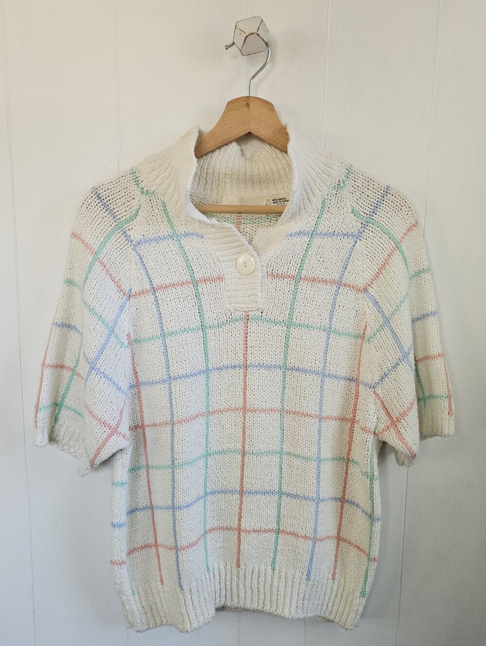 Carriage Court Plaid Button Placket Knit Top